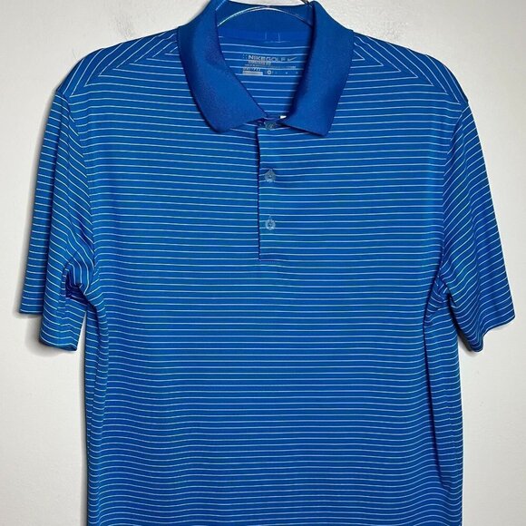 Nike Dri-Fit Golf Polo Shirt Blue with white stripes Size M - Picture 1 of 5